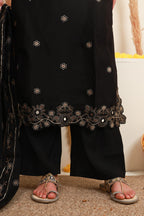 Black Embroidered Kurta Skirt Set with Dupatta