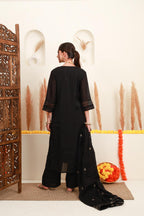 Black Embroidered Kurta Skirt Set with Dupatta