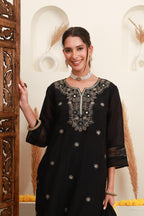 Black Embroidered Kurta Skirt Set with Dupatta