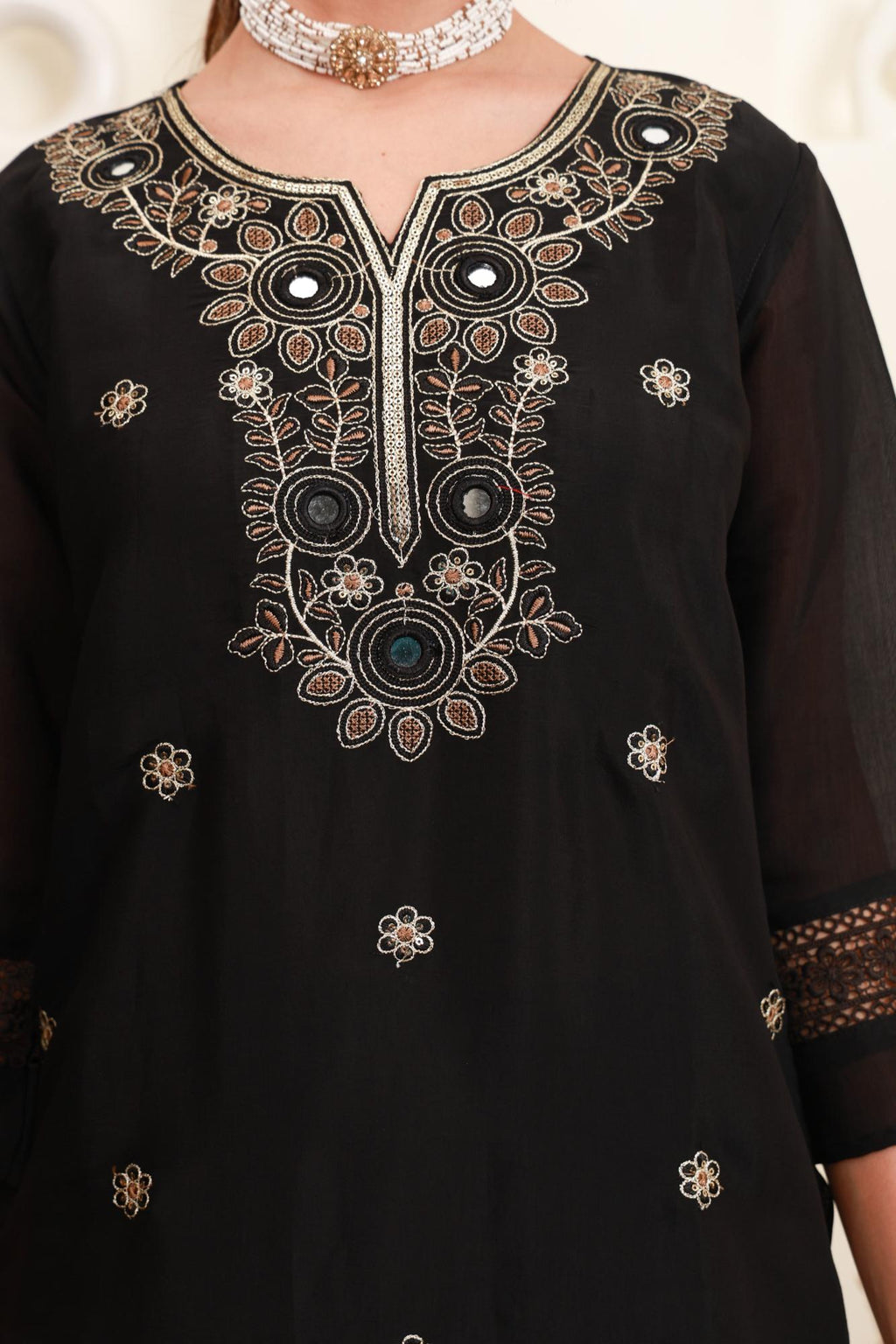 Black Embroidered Kurta Skirt Set with Dupatta