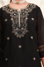 Black Embroidered Kurta Skirt Set with Dupatta