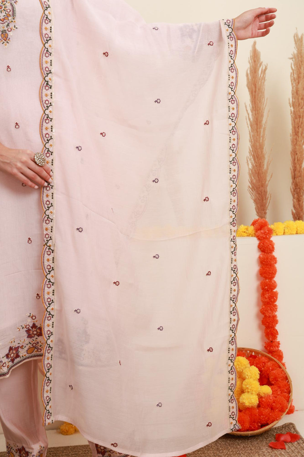 Blush Pink Embroidered Kurta Set with Dupatta