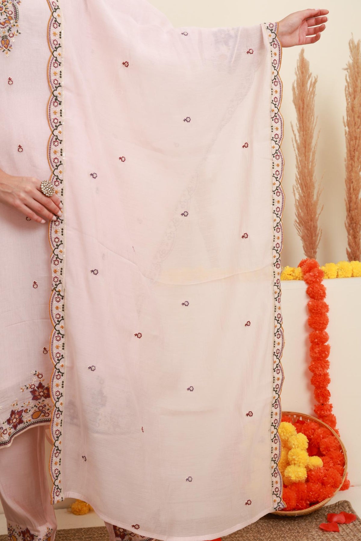 Blush Pink Embroidered Kurta Set with Dupatta
