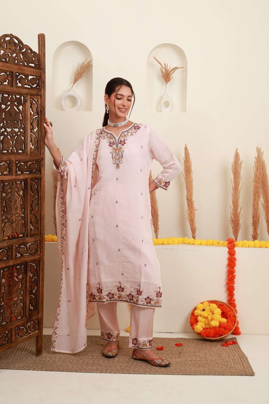 Blush Pink Embroidered Kurta Set with Dupatta
