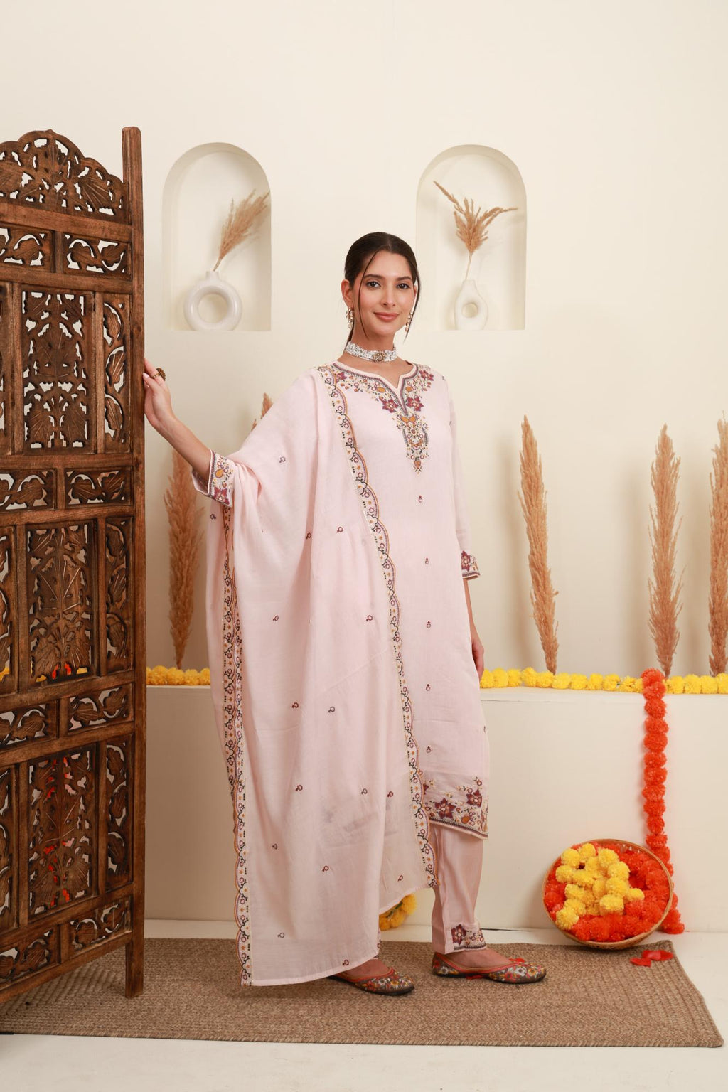 Blush Pink Embroidered Kurta Set with Dupatta