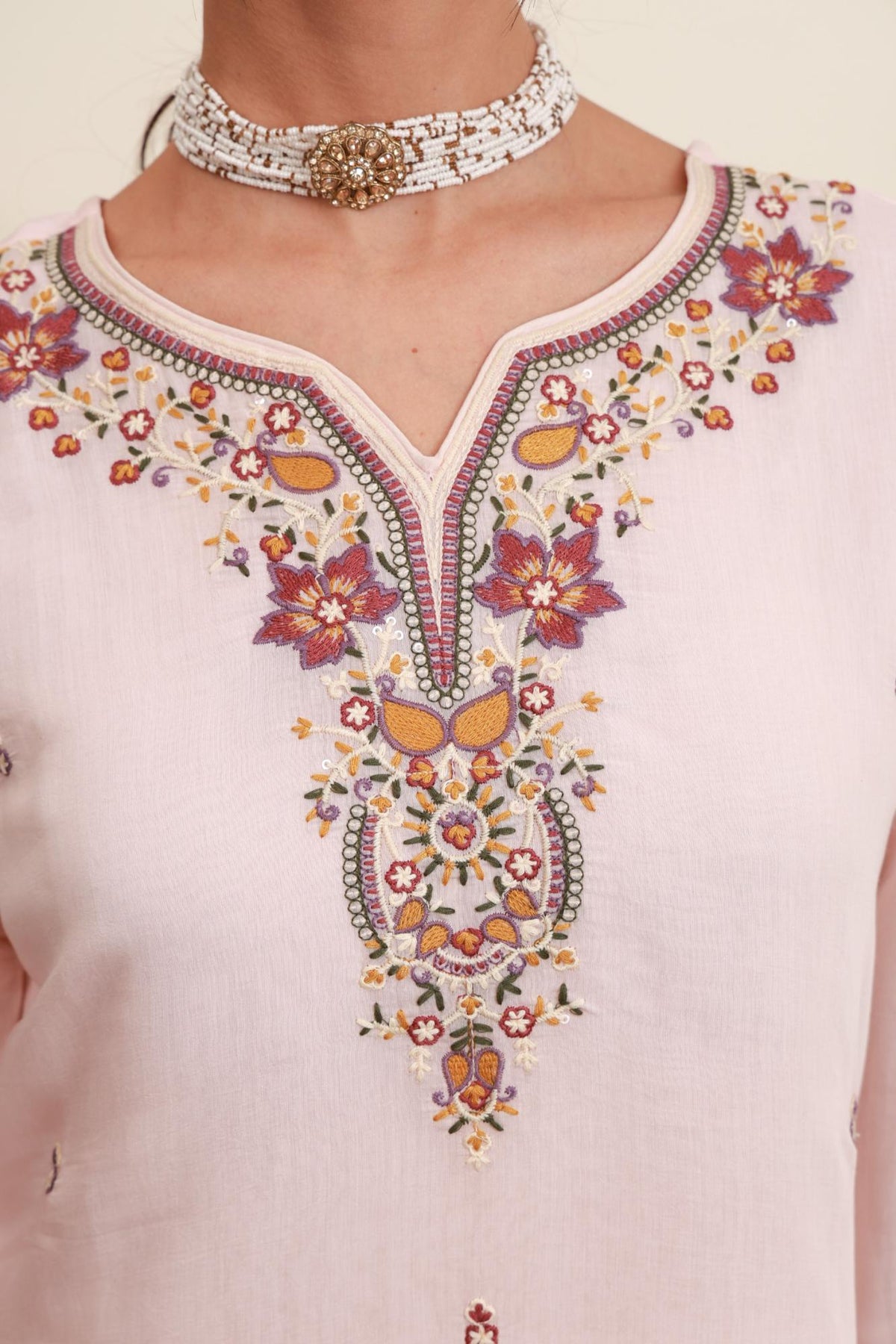 Blush Pink Embroidered Kurta Set with Dupatta