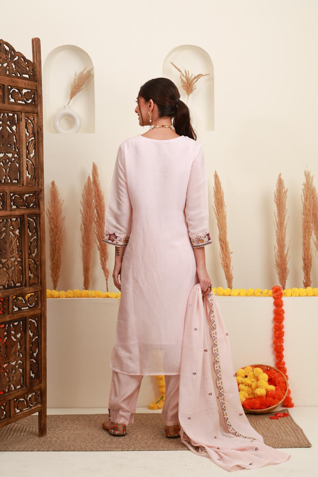 Blush Pink Embroidered Kurta Set with Dupatta