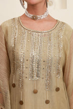 Champagne Beige Embroidered Kaftan-Style Ensemble