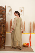 Champagne Beige Embroidered Kaftan-Style Ensemble
