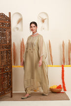 Champagne Beige Embroidered Kaftan-Style Ensemble