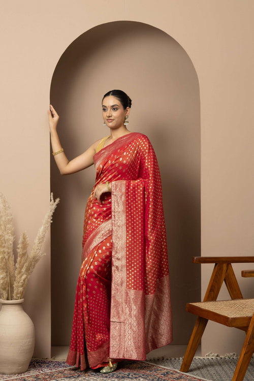 Classic Red Saree with Rich Gold Zari right look