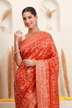 Coral Orange Traditional Motif Saree