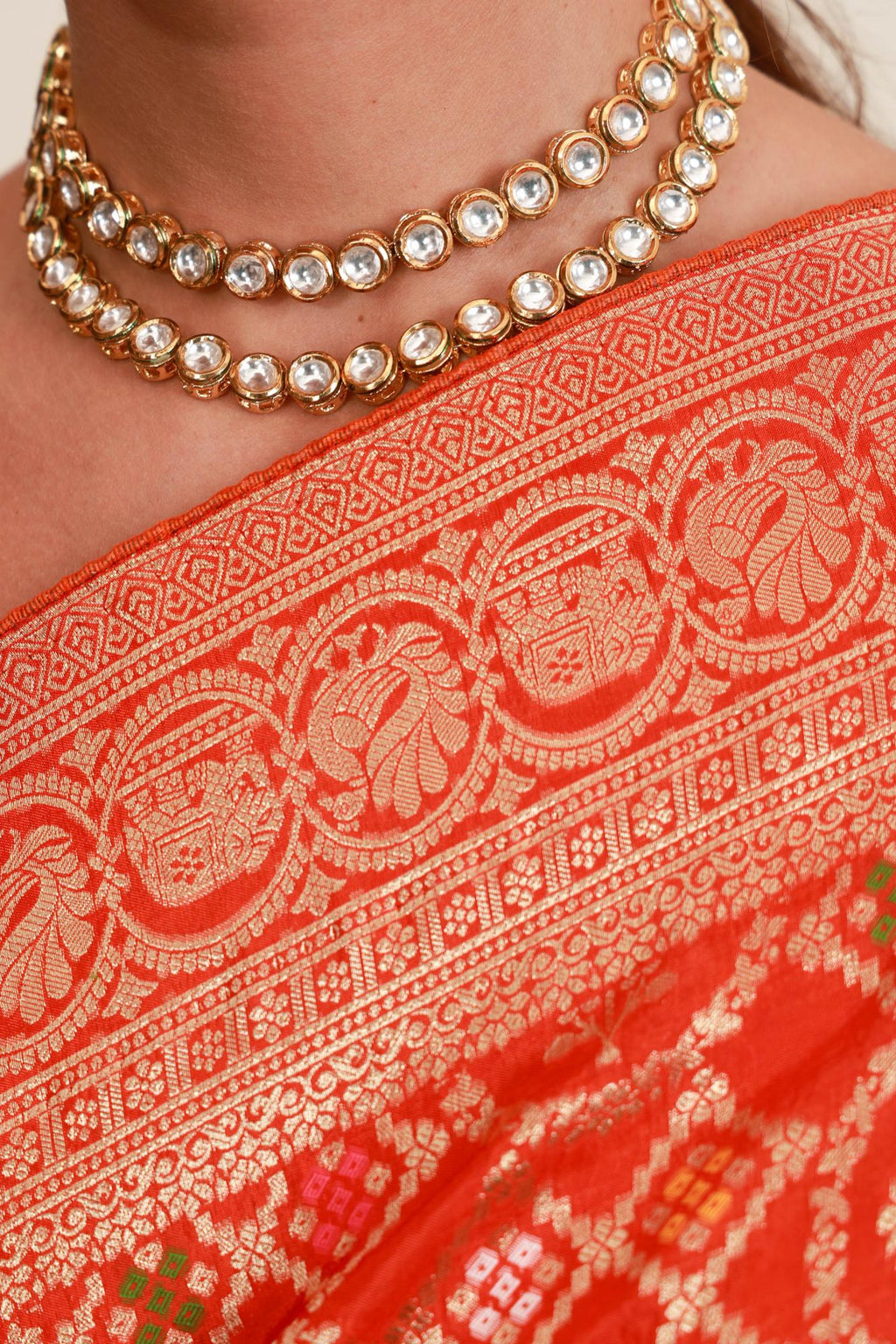 Coral Orange Traditional Motif Saree
