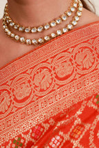 Coral Orange Traditional Motif Saree