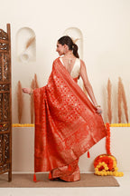 Coral Orange Traditional Motif Saree