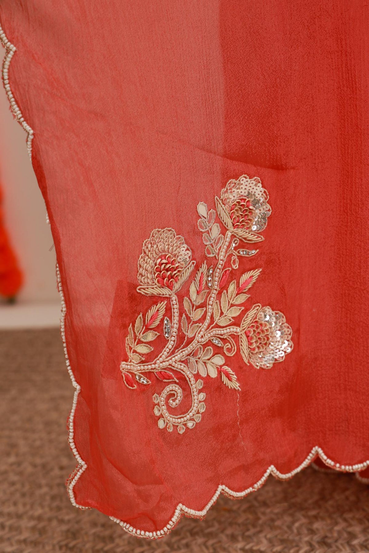 Coral Scalloped Saree