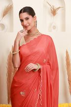 Coral Scalloped Saree