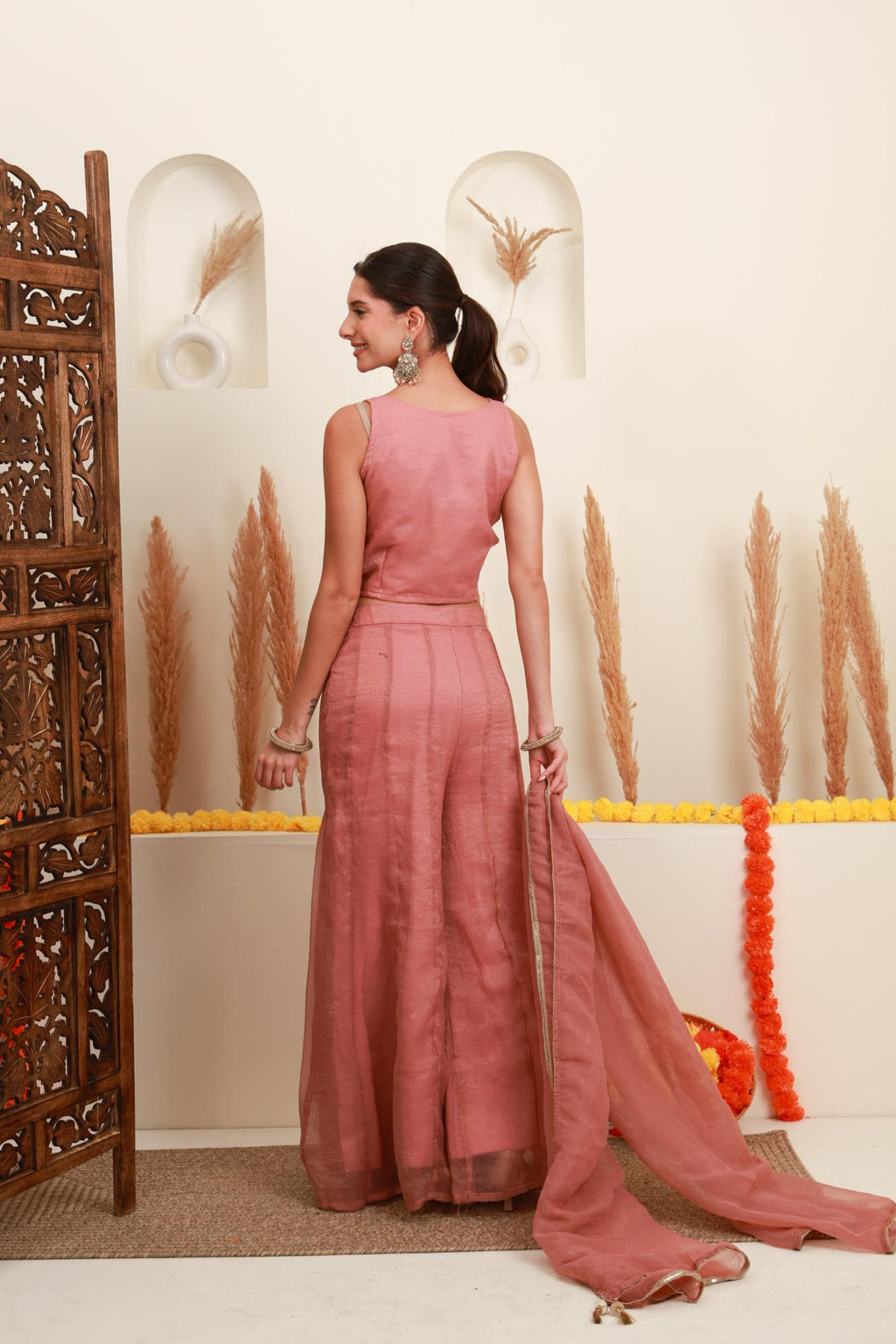 Dusty Pink Embroidered Sharara Set with Dupatta