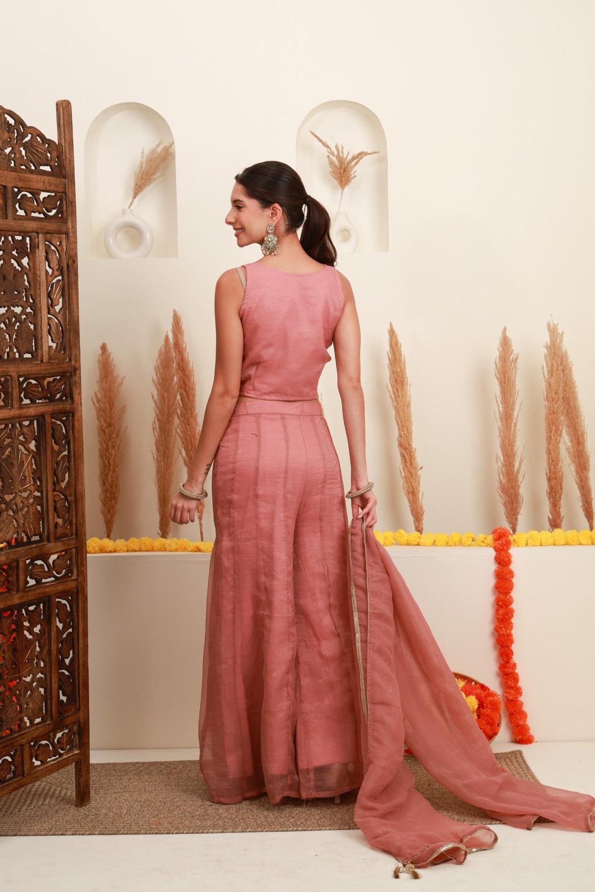 Dusty Pink Embroidered Sharara Set with Dupatta