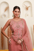 Dusty Pink Embroidered Sharara Set with Dupatta