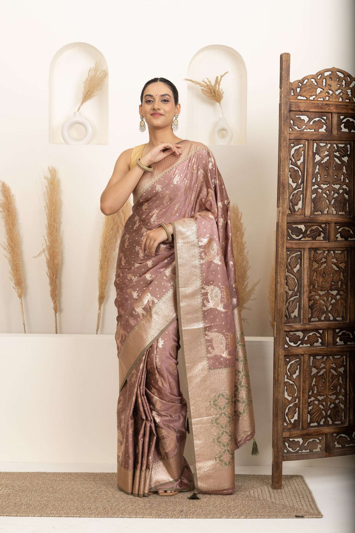 Dusty Rose Saree Look