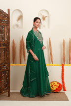 Emerald Green Embroidered Kurta Skirt Set with Dupatta