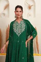 Emerald Green Embroidered Kurta Skirt Set with Dupatta