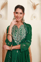 Emerald Green Embroidered Kurta Skirt Set with Dupatta