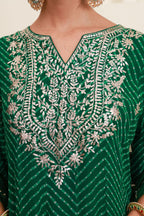 Emerald Green Embroidered Kurta Skirt Set with Dupatta