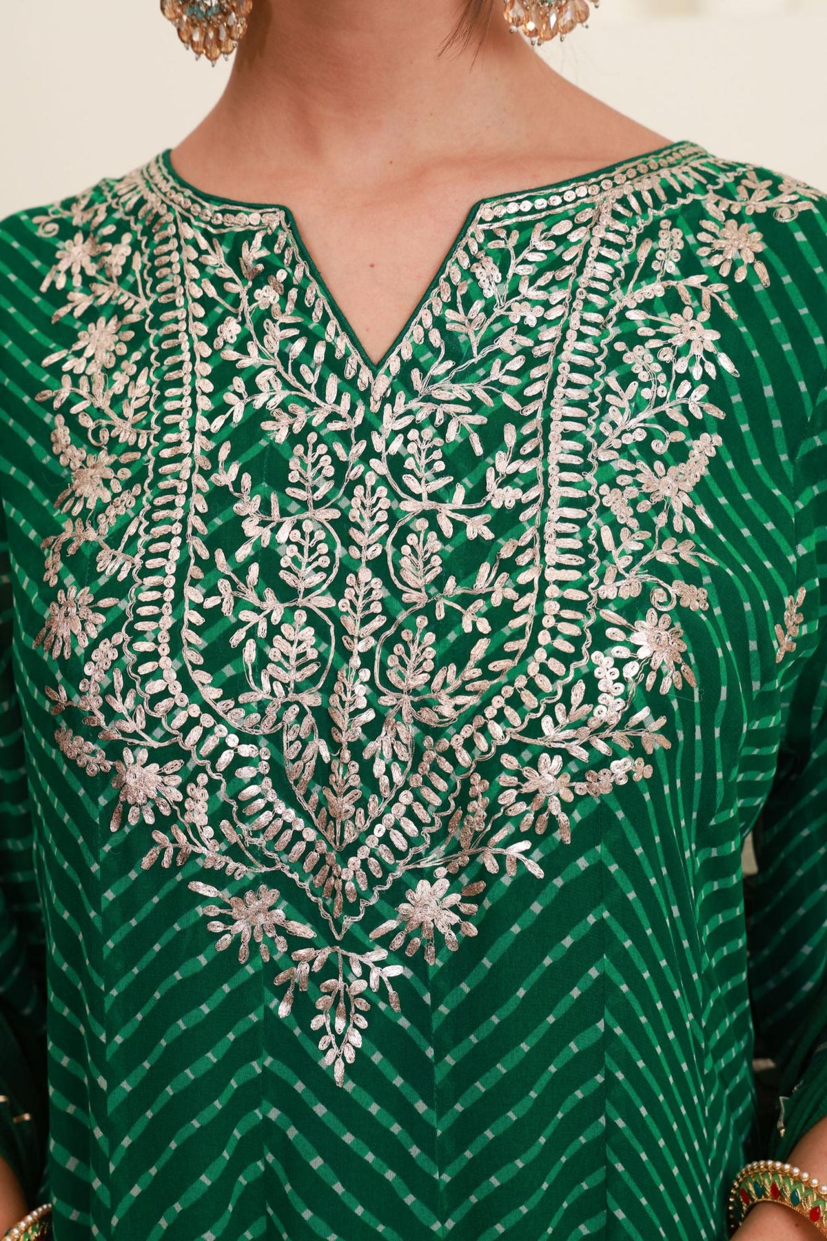 Emerald Green Embroidered Kurta Skirt Set with Dupatta