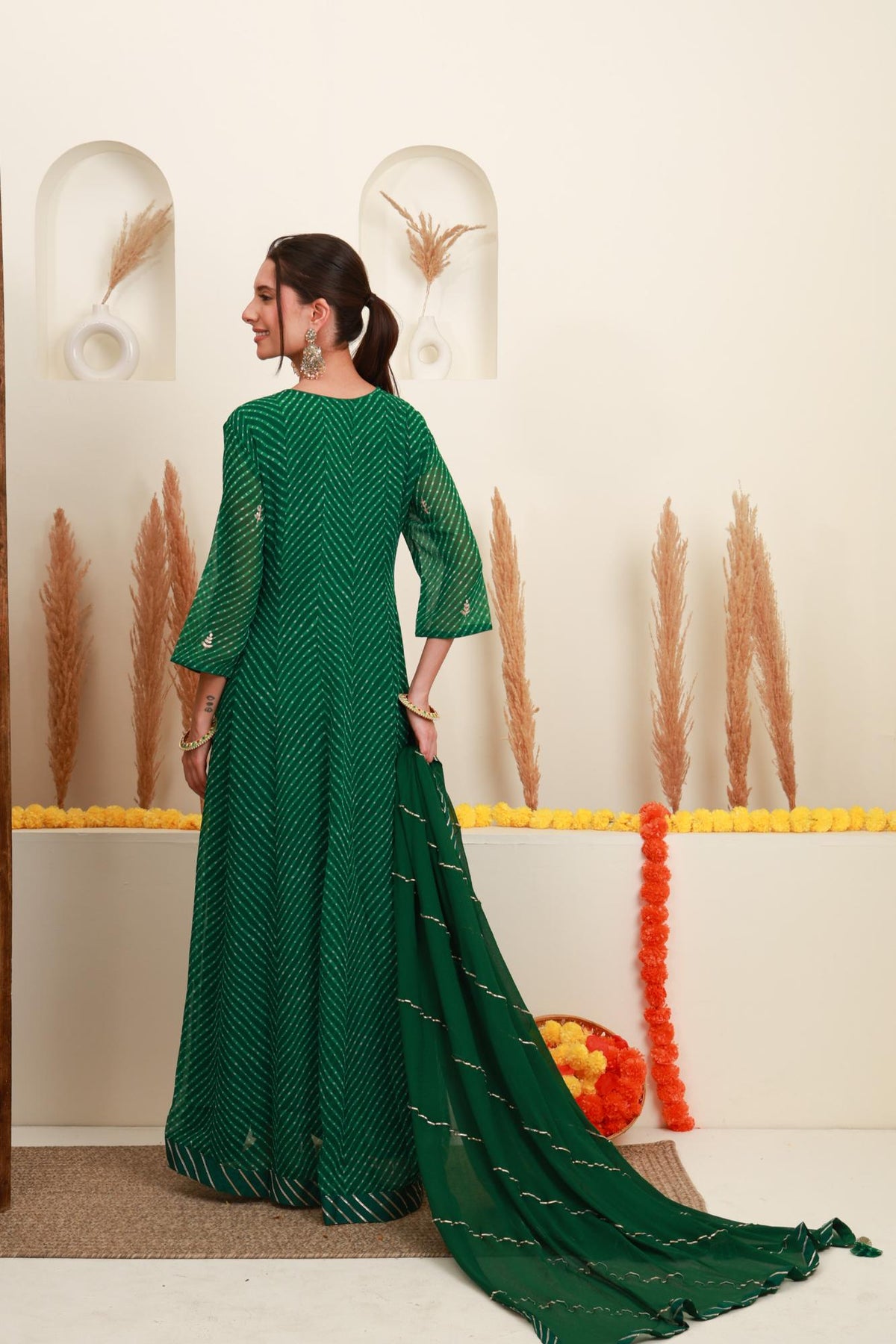Emerald Green Embroidered Kurta Skirt Set with Dupatta
