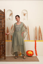 Grey Embroidered Kaftan-Style Ensemble
