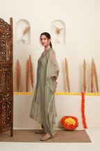 Grey Embroidered Kaftan-Style Ensemble