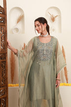 Grey Embroidered Kaftan-Style Ensemble