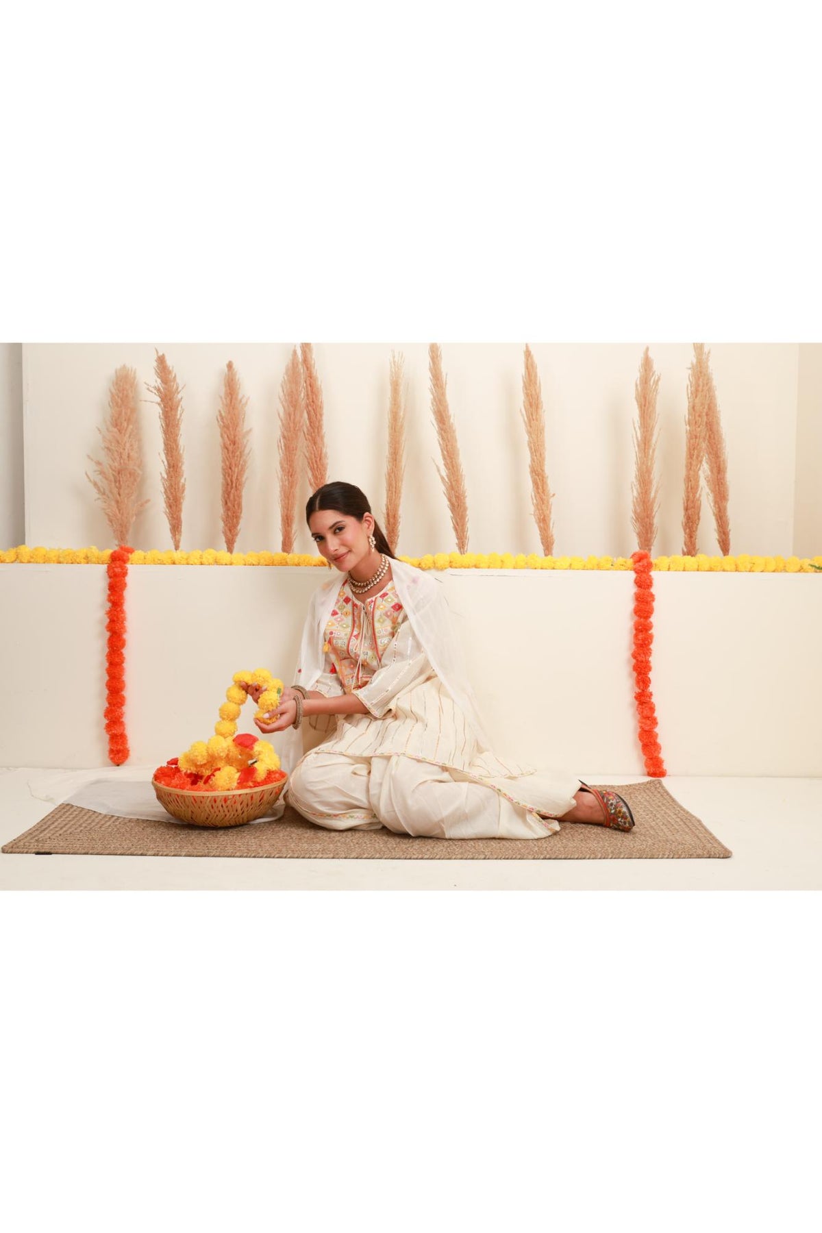 Ivory White Embroidered Kurta Set with Dupatta