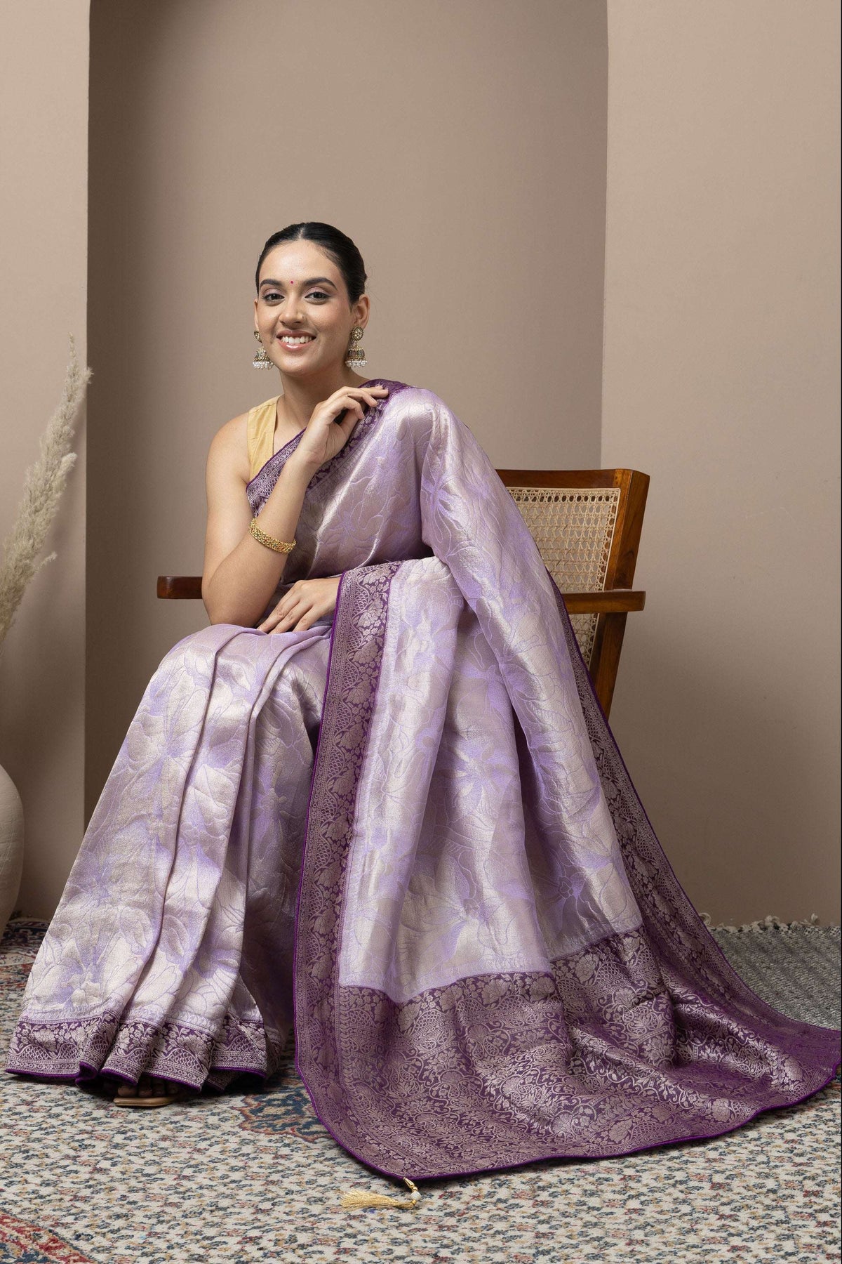 Lavender Saree with Deep Purple Zari Accents Full