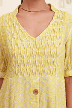 Lemon Yellow Printed Jacquard Midi Dress