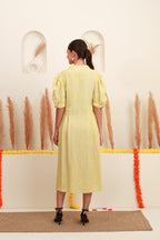Lemon Yellow Printed Jacquard Midi Dress