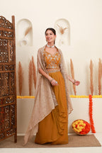 Mustard Embroidered Cape-Style Skirt Set