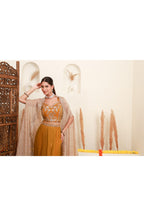 Mustard Embroidered Cape-Style Skirt Set