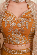 Mustard Embroidered Cape-Style Skirt Set