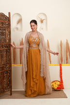 Mustard Gold Embroidered Cape Set