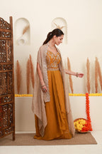 Mustard Gold Embroidered Cape Set