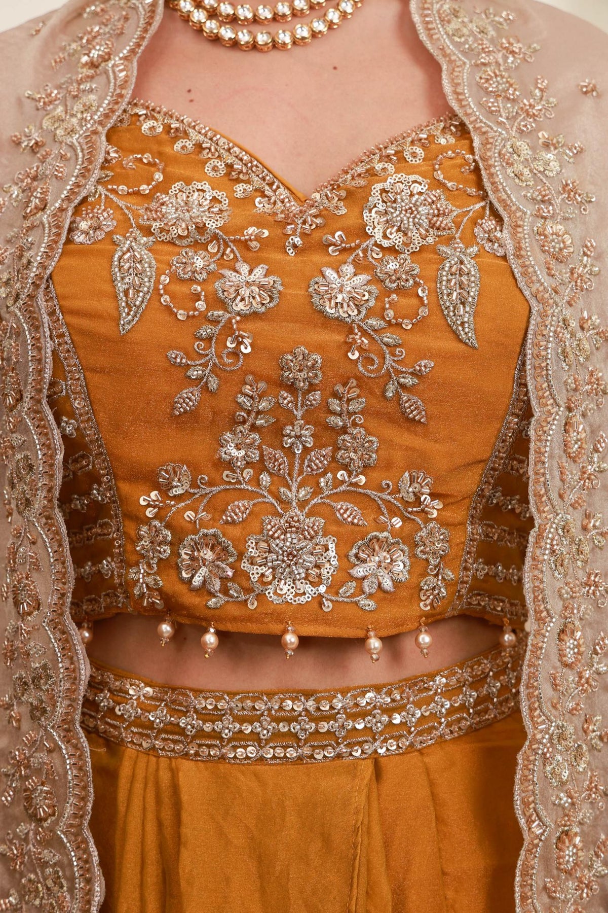 Mustard Gold Embroidered Cape Set