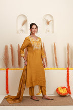 Mustard Yellow Embroidered Kurta Set with Dupatta
