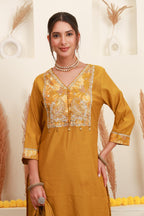 Mustard Yellow Embroidered Kurta Set with Dupatta
