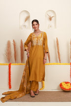 Mustard Yellow Embroidered Kurta Set with Dupatta