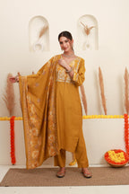 Mustard Yellow Embroidered Kurta Set with Dupatta