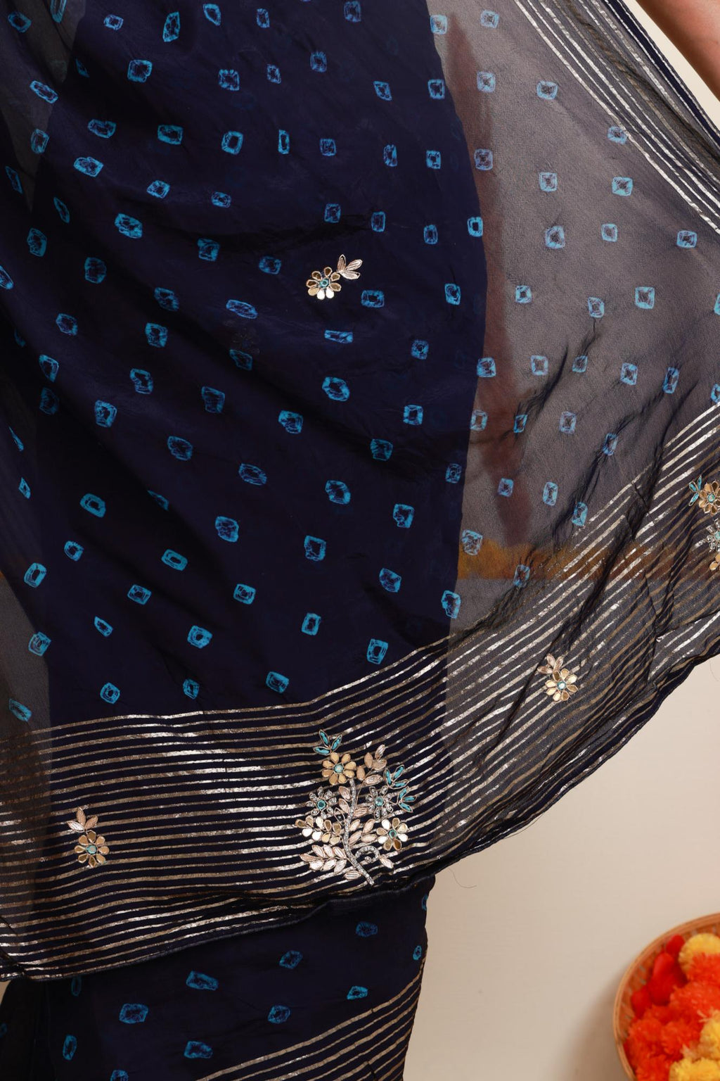 Navy Blue Silver Stripe Saree