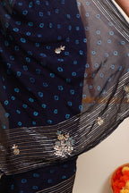 Navy Blue Silver Stripe Saree